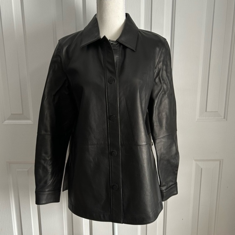NWT HUGO HUGO BOSS Women 100% Lamb Leather Coat, Black, Medium